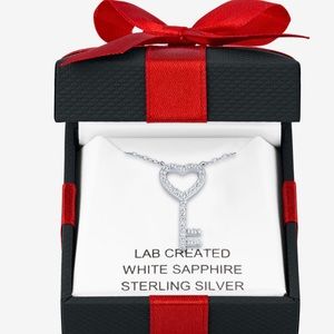 New Lab Created White Sapphire Sterling Silver Key Pendant Necklace Valentine